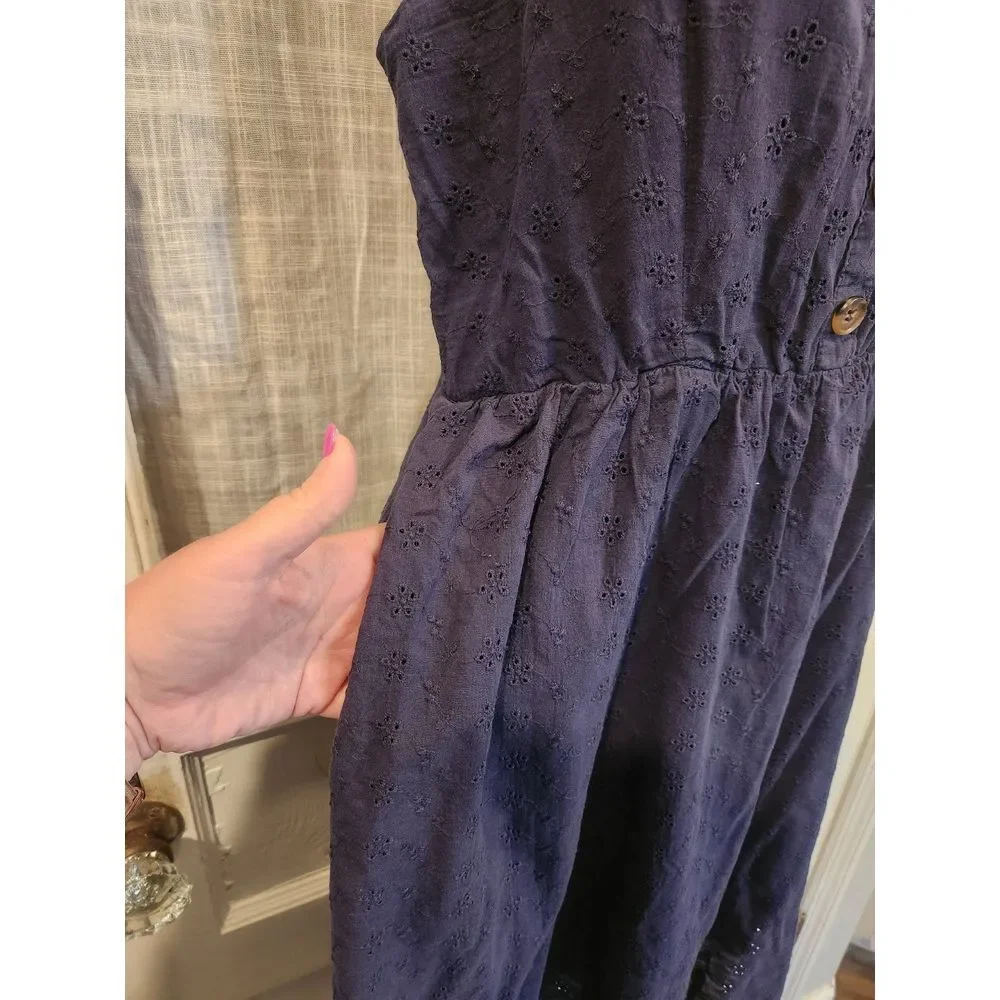 205 Collins Navy Blue Button Front‎ Tank Top Dress with Pockets